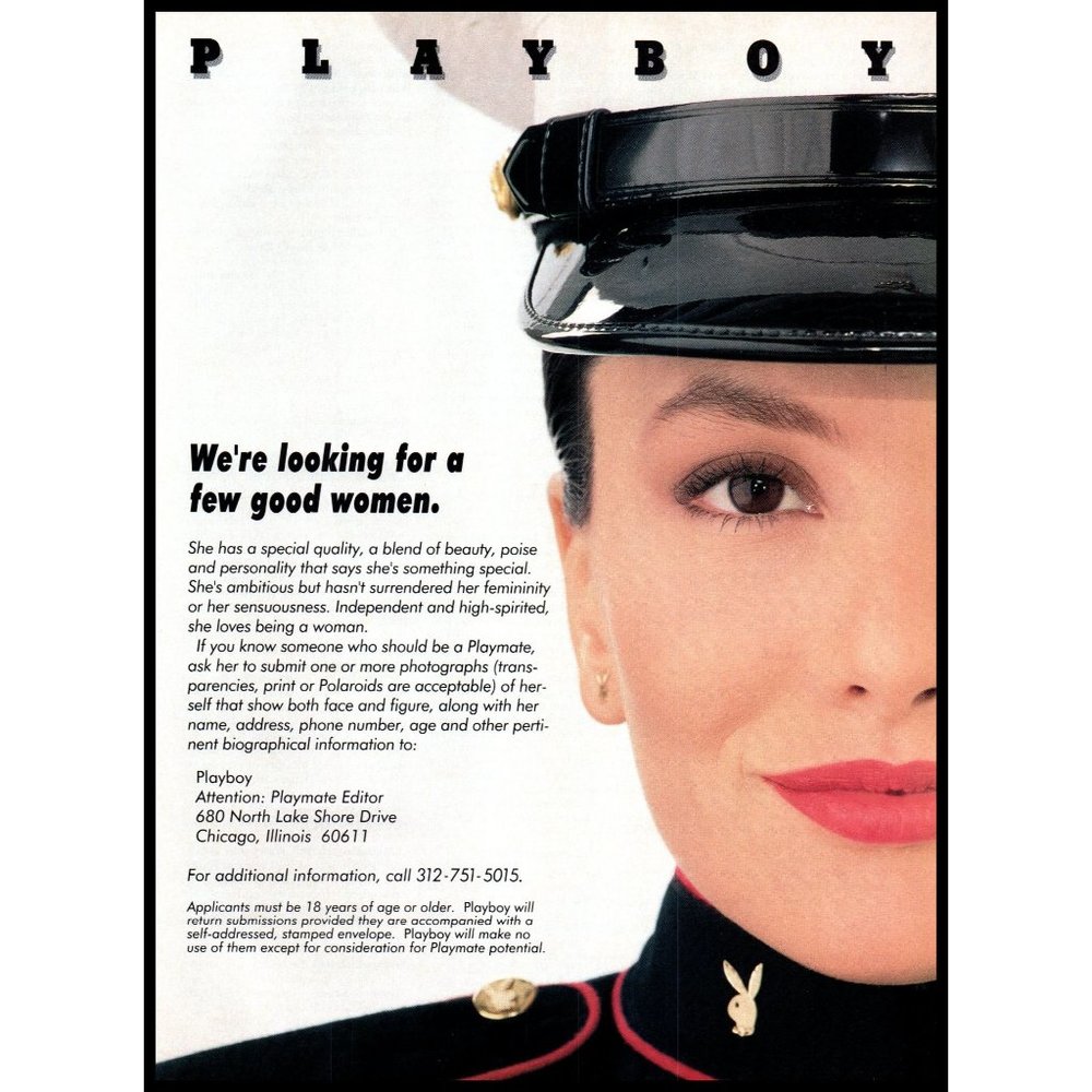 1991 Playboy Looking for a Few Good Women Vintage Print Ad Marines Playmate Art